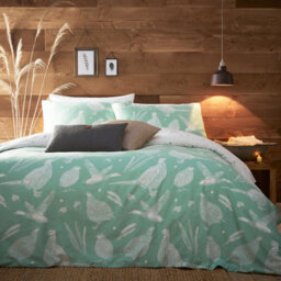 Furn. Moorland Birds Double Duvet Cover Set, Cotton, Polyester, Green