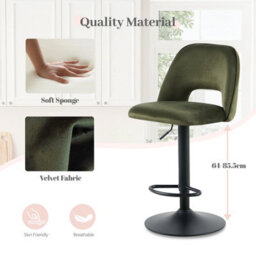 Sonara Adjustable Upholstered Velvet Bar Stools With Gas-Lift, Swivel And Footrest - thumbnail 5