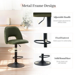 Sonara Adjustable Upholstered Velvet Bar Stools With Gas-Lift, Swivel And Footrest - thumbnail 3