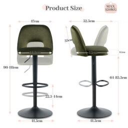 Sonara Adjustable Upholstered Velvet Bar Stools With Gas-Lift, Swivel And Footrest - thumbnail 6