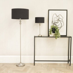 Valuelights Maggie Brushed Chrome Candlestick Slim Table Lamp With Charcoal Fabric Drum Lamp Shade - thumbnail 4
