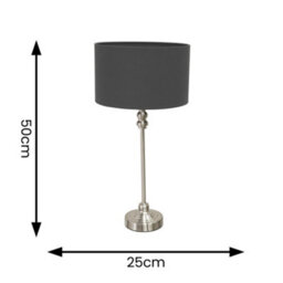 Valuelights Maggie Brushed Chrome Candlestick Slim Table Lamp With Charcoal Fabric Drum Lamp Shade - thumbnail 6