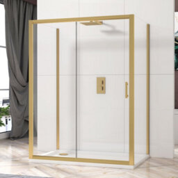 Royal Bathrooms Venice 1200 X 700mm Brushed Brass 3-Sided Sliding Door Shower Enclosure Rectangular With Side Panels 6mm Glass Screen