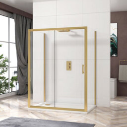 Royal Bathrooms Venice 1200 X 700mm Brushed Brass 3-Sided Sliding Door Shower Enclosure Rectangular With Side Panels 6mm Glass Screen - thumbnail 3
