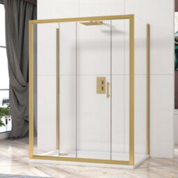 Royal Bathrooms Venice 1200 X 700mm Brushed Brass 3-Sided Sliding Door Shower Enclosure Rectangular With Side Panels 6mm Glass Screen - thumbnail 4