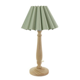 Valuelights Victoria Light Wood Candlestick Stem Table Lamp With Sage Green Scallop Tapered Lamp Shade - thumbnail 2