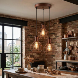 Industrial Vintage Pendant Light With 3 Adjustable Hanging 15 Cm Metal Cage Lampshades With 95Cm Adjustable Cable - thumbnail 8