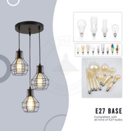Industrial Vintage Pendant Light With 3 Adjustable Hanging 15 Cm Metal Cage Lampshades With 95Cm Adjustable Cable - thumbnail 4