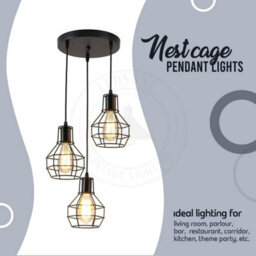Industrial Vintage Pendant Light With 3 Adjustable Hanging 15 Cm Metal Cage Lampshades With 95Cm Adjustable Cable - thumbnail 6