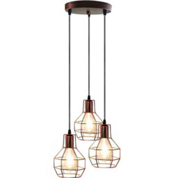 Industrial Vintage Pendant Light With 3 Adjustable Hanging 15 Cm Metal Cage Lampshades With 95Cm Adjustable Cable - thumbnail 1