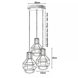 Industrial Vintage Pendant Light With 3 Adjustable Hanging 15 Cm Metal Cage Lampshades With 95Cm Adjustable Cable - thumbnail 2
