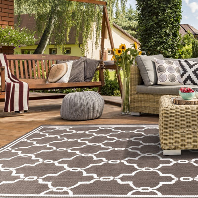 Silver Grey Outdoor Rug, Geometric Stain-Resistant Rug For Patio Decks Garden Balcony, Modern Outdoor Area Rug-60Cm X 120Cm - image 1
