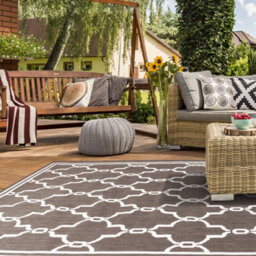Silver Grey Outdoor Rug, Geometric Stain-Resistant Rug For Patio Decks Garden Balcony, Modern Outdoor Area Rug-60Cm X 120Cm