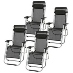 Taylor & Brown 4X Textoline Reclining Garden Chair Beach Sun Lounger Recliner Chairs In Black Weatherproof Textoline