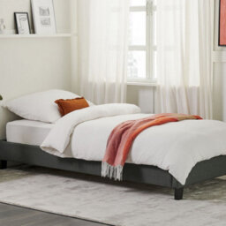 Beliani Eu Single Bed 3Ft Grey Fabric Slatted Frame Without Headboard, Low-Profile 90 X 200 Cm Compatible - thumbnail 2