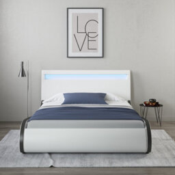 SlumberWorx Orion Led Lights Headboard Gaming Style Faux Leather Small Double Bed Frame (White With Black) - thumbnail 3