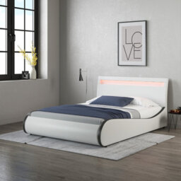 SlumberWorx Orion Led Lights Headboard Gaming Style Faux Leather Small Double Bed Frame (White With Black) - thumbnail 2