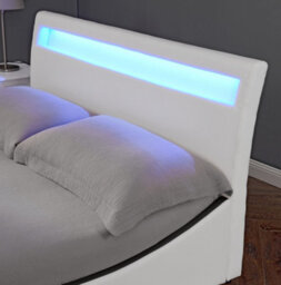 SlumberWorx Orion Led Lights Headboard Gaming Style Faux Leather Small Double Bed Frame (White With Black) - thumbnail 4