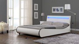 SlumberWorx Orion Led Lights Headboard Gaming Style Faux Leather Small Double Bed Frame (White With Black) - thumbnail 7