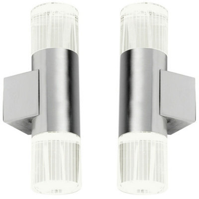 2 Pack Ip44 Accent Led Light Steel Double Glass Up Down Wall Lamp Porch Garden - image 1