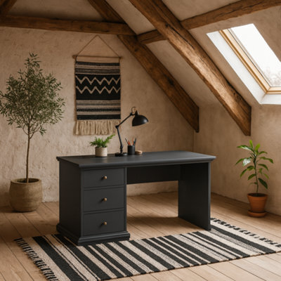 Wyld Haus Osaka Farmhouse Dark Grey Wooden Desk 3 Drawers 1300X616X739mm - image 1
