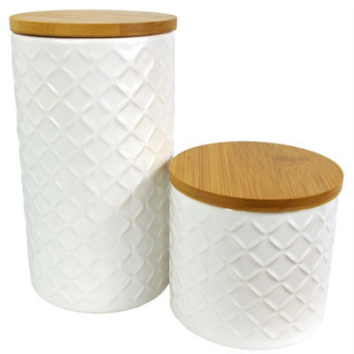 Leaf Ceramic Storage Jars Kitchen Canisters Lids Cream 18Cm Set 2 - image 1