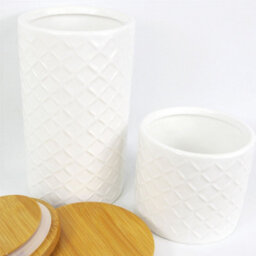Leaf Ceramic Storage Jars Kitchen Canisters Lids Cream 18Cm Set 2 - thumbnail 3