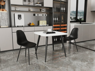 Core Products Aspen White 80Cm Square Dining Table With 2 Black Plastic Curve Design Chairs - image 1