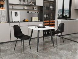 Core Products Aspen White 80Cm Square Dining Table With 2 Black Plastic Curve Design Chairs