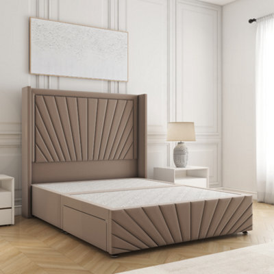 Bsspoke Nola Divan Bed Mink Plush Velvet With 54Inch Headboard & Footboard & No Mattress No Drawers In Double King 6Ft 3Ft 4Ft - image 1