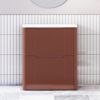 Royal Bathrooms Avenza 700mm Terracotta Clay Floor Standing Vanity Unit 2 Drawer With Plain White Undrilled Worktop & No Basin - image 1