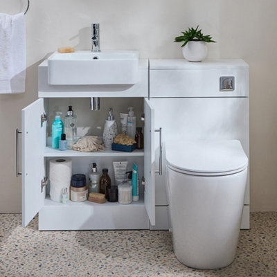 Homestylestore 1050mm White Bathroom Combination Vanity Wc Unit Toilet Pan And Chrome T Bar Handle - image 1