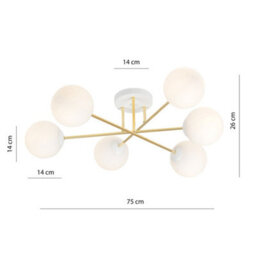 Emibig Lighting Emibig Magnum Ceiling Lamp  6 X E14 White, Gold With White Shade - thumbnail 6