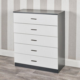 Urbn-Living Urbnliving Height 90.5Cm 5 Drawer Wooden Bedroom Chest Cabinet Modern Black Carcass And White Drawers Wide Storage Cupboard Closet - thumbnail 1