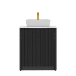 Royal Bathrooms Avenza 600mm Matt Obsidian Black Floor Standing Bathroom Vanity Unit 2 Door With Cube Basin - thumbnail 6