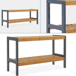 Xample 2 Tier Natural Bamboo Shoe Rack Bench Wooden Storage Shelf Organizer For Hallway, Bedroom, Bathroom & Living Room - thumbnail 5