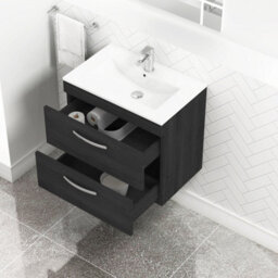 Royal Bathrooms Turin Hale Black 600mm Wall Hung Vanity Unit 2 Drawer With Minimalist Basin Sink - thumbnail 5