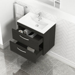Royal Bathrooms Turin Hale Black 600mm Wall Hung Vanity Unit 2 Drawer With Minimalist Basin Sink - thumbnail 3