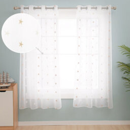 Deconovo Eyelet Net Curtains Embroidery Star Voile Curtains Super Soft Semi Sheer Curtains 55 X 54 Drop Inch 1 Pair - thumbnail 7