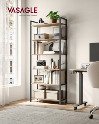 LEDREM 6 Tier Bookcase With Steel Frame, Free Standing Shelf, Living Room,bedroom, Office,industrial Design,camel Brown,black Ink - image 1