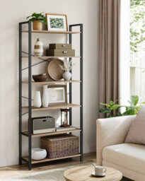 LEDREM 6 Tier Bookcase With Steel Frame, Free Standing Shelf, Living Room,bedroom, Office,industrial Design,camel Brown,black Ink - thumbnail 4