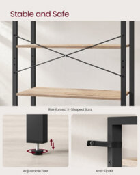 LEDREM 6 Tier Bookcase With Steel Frame, Free Standing Shelf, Living Room,bedroom, Office,industrial Design,camel Brown,black Ink - thumbnail 5