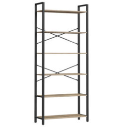 LEDREM 6 Tier Bookcase With Steel Frame, Free Standing Shelf, Living Room,bedroom, Office,industrial Design,camel Brown,black Ink - thumbnail 3