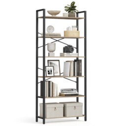 LEDREM 6 Tier Bookcase With Steel Frame, Free Standing Shelf, Living Room,bedroom, Office,industrial Design,camel Brown,black Ink - thumbnail 2