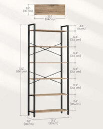 LEDREM 6 Tier Bookcase With Steel Frame, Free Standing Shelf, Living Room,bedroom, Office,industrial Design,camel Brown,black Ink - thumbnail 9