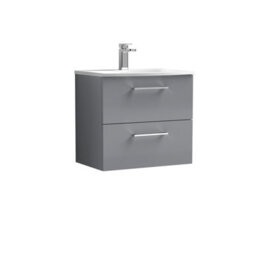Balterley  Modern Bathroom Wall Hung 2 Soft Close Drawer Vanity Unit & Curved Basin, Satin Grey, 600mm - thumbnail 1