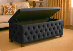 90Cm Wide Empire Ottoman Storage Box With Legs, Black Velvet Chesterfield Upholstered Ottoman Footstool Coffee Table - thumbnail 5