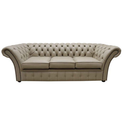 Chesterfield 3 Seater Sofa Shelly Pebble Real Leather In Balmoral Style - image 1