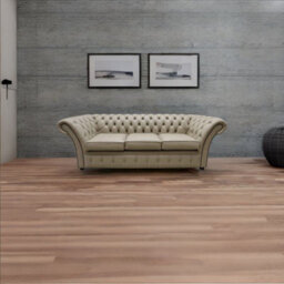 Chesterfield 3 Seater Sofa Shelly Pebble Real Leather In Balmoral Style - thumbnail 4