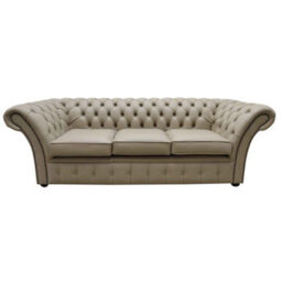 Chesterfield 3 Seater Sofa Shelly Pebble Real Leather In Balmoral Style - thumbnail 1